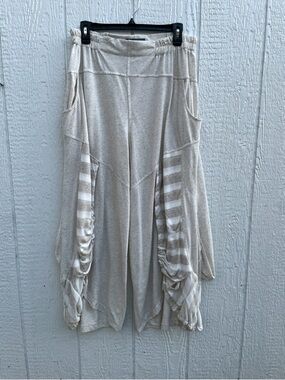 Kekoo Cream & White Layered Wide-Leg Pants with Side Ruching sz 2